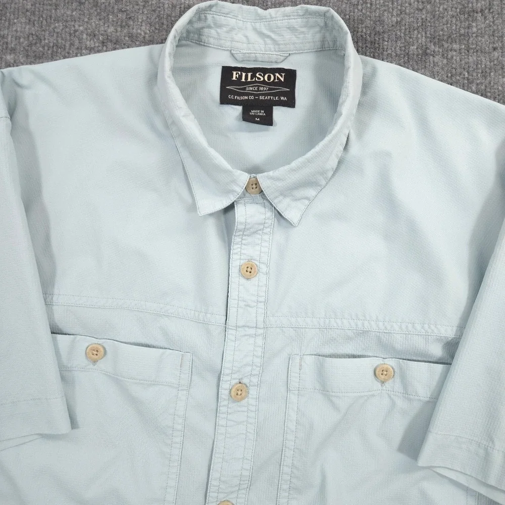 Filson Alagnak Shirt Mens M Gulf Blue Peformance Outdoor Hiking Fishing Trail